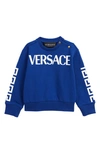 Versace Babies' Greca Logo Cotton Sweatshirt In Bluette White