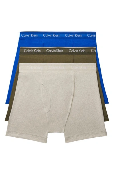 Calvin Klein Men's 3-pack Cotton Classics Boxer Briefs In Blue,olive,grey