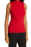 Milly Chevron Turtleneck Tank In Real Red