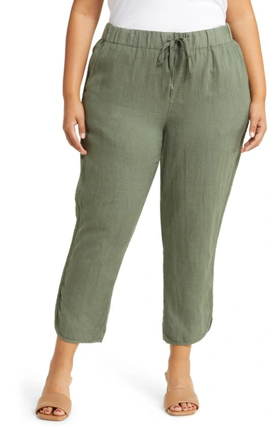 Caslonr Track Style Linen Pants In Green Beetle