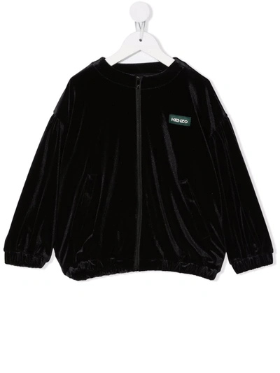 Kenzo Kids' Logo图案印花拉链卫衣 In Black