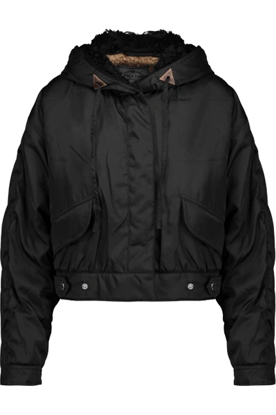 Prada Cropped Knitted And Shell Hooded Jacket