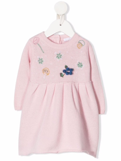 Il Gufo Babies' Knitted Long-sleeve Dress In Rosa