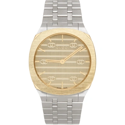 Gucci Silver & Gold Interlocking G 25h Watch In Undefined | ModeSens