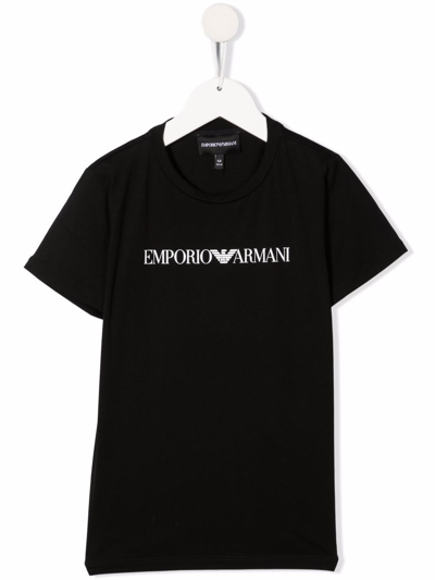 Emporio Armani Boys Black Cotton Logo T-shirt In 黑色