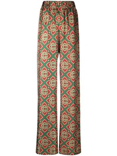 Casablanca Geometric-print High-waist Trousers In Monogram Burgundy