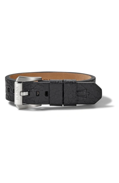 Bulova Precisionist Stainless Steel Leather Bracelet In Black