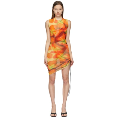 Louisa Ballou Yellow & Orange Heatwave Ruched Dress In Multicolor