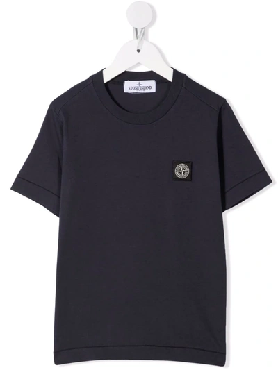 Stone Island Junior Kids' Patch-detail Finished-edge T-shirt In Blue