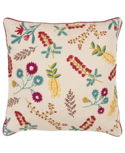 Rizzy Home Floral Polyester Filled Decorative Pillow, 20" X 20" In Natural