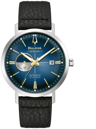 Bulova Men's Automatic Aerojet Black Leather Strap Watch 41mm