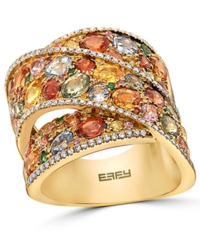 Effy Collection Effy Multi-gemstone (5-3/4 Ct. T.w.) & Diamond (1/3 Ct. T.w.) Crossover Wide Statement Ring In 14k G