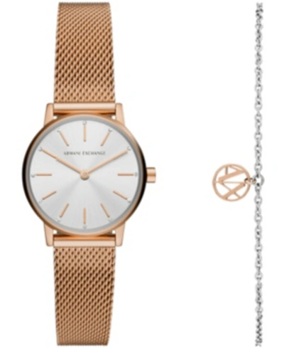 Ax Armani Exchange Ax Women's Rose Gold-tone Mesh Strap Watch With Bracelet 28mm