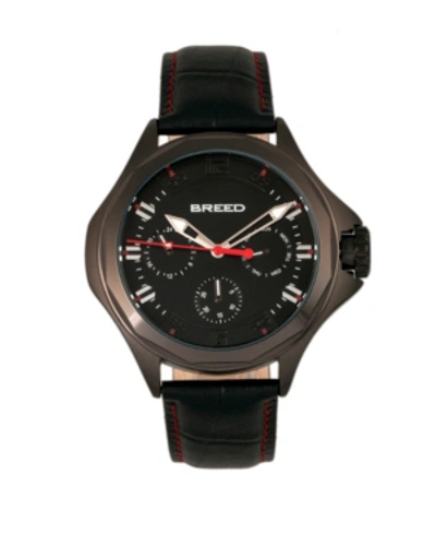 Breed Tempe Leather-band Watch With Day/date In Black
