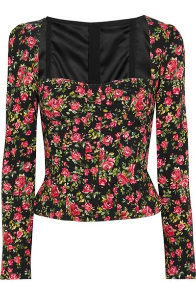 Dolce & Gabbana Roseline Floral-print Crepe Bustier Top In Stampa Roselliee Foedo