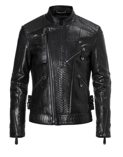 Philipp Plein Leather Biker "python" In Black