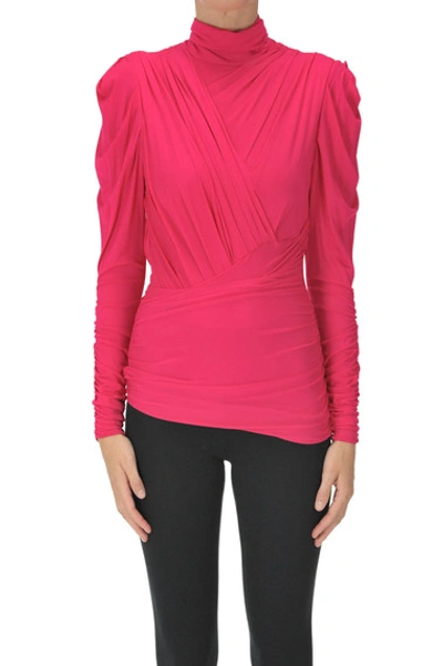 Isabel Marant Draped Jersey Turtleneck Top In Fuxia