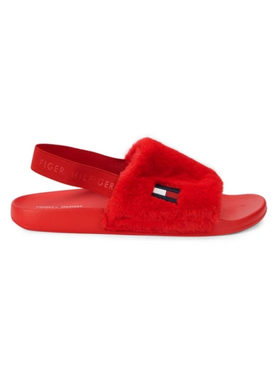 Tommy Hilfiger Women's Twhahna Faux Fur Logo Slingback Sandals In Medium  Red | ModeSens