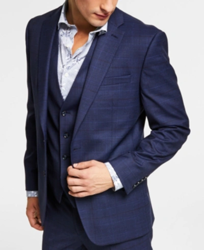 Bar Iii Men's Skinny Fit Wrinkle-resistant Wool-blend Suit Separate Jacket, Created For Macy's In Navy Plaid