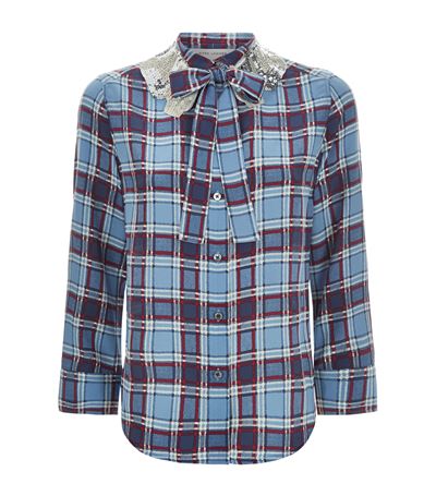 Marc Jacobs Embellished Collar Plaid Button Down Silk Shirt In Dusty ...