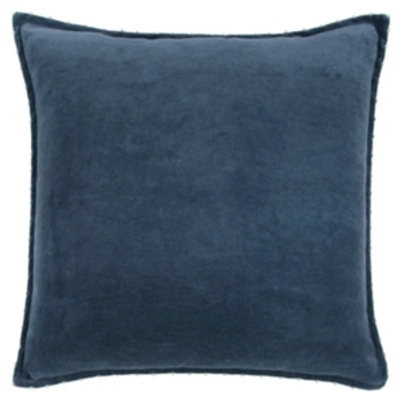Rizzy Home Faux Pearl Trim Solid Polyester Filled Decorative Pillow, 22" X 22" In Blue