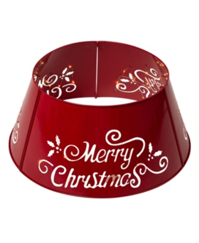 Glitzhome "merry Christmas" Die-cutting Metal Tree Collar With Light String In Red