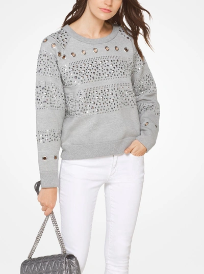 Michael Kors Studded Cotton-blend Sweatshirt In Pearl Heather