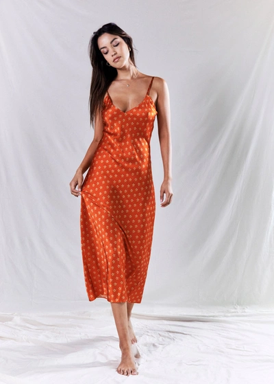 Jessica Russell Flint Lucy's Stars Printed Stretch-silk Slip Dress In Orange