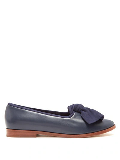 Mansur Gavriel Mixed Leather Bow Flat Loafer, Blue In Navy