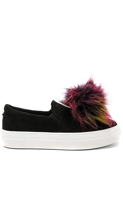 Steve Madden Great Faux Fur Pom Platform Sneaker In Black