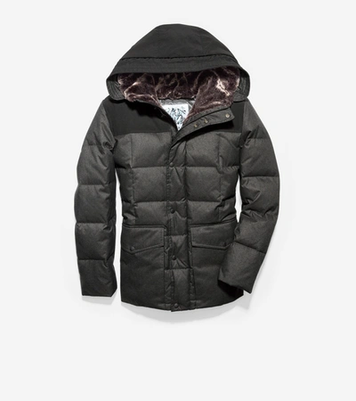 Cole Haan Flannel Down Hooded Jacket In Charcoal