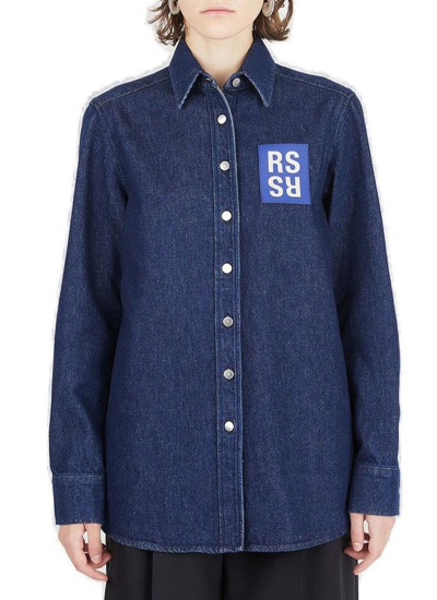 Raf Simons Shirt Jacket With Logo Patch In Blue