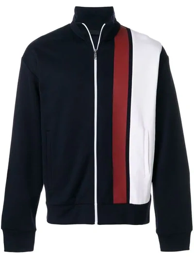 Prada Striped Loopback Cotton-jersey Zip-up Sweatshirt In Blue