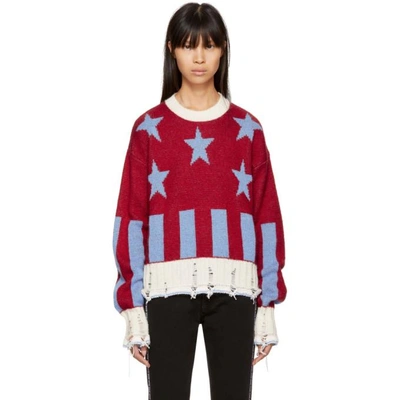Msgm Red Short Stars & Stripes Sweater In Red+blue