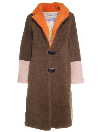 Saks Potts Febbe Colorblocked Shearling Coat In Brown