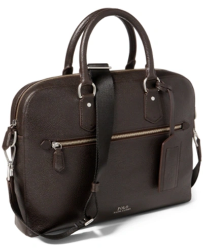 Polo Ralph Lauren Men's Pebbled Leather Briefcase In Medium Dark Brown