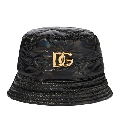 Dolce & Gabbana Black Logo-plaque Quilted Bucket Hat