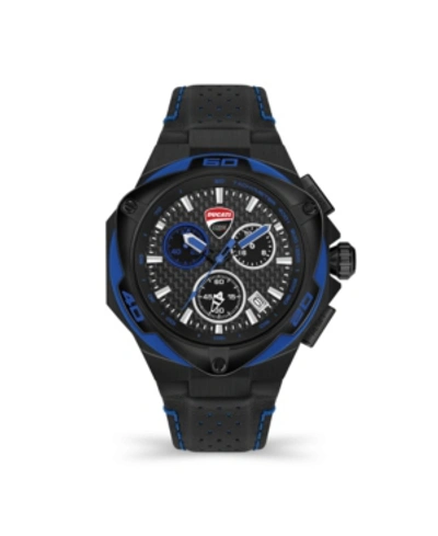 Ducati Corse Men's Motore Chronograph Black Genuine Leather Strap Watch 45mm In Black And Blue