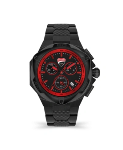 Ducati Corse Men's Motore Chronograph Black Stainless Steel Bracelet Watch 49mm In Black And Red
