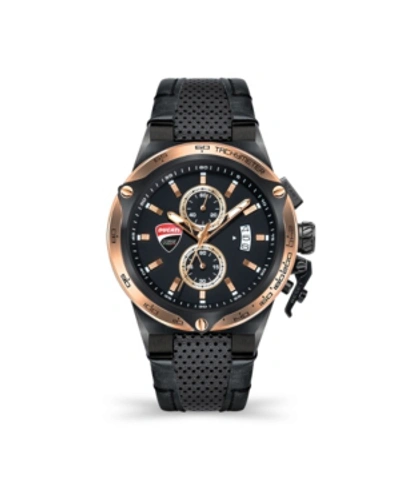 Ducati Corse Men's Giro Uno Black Genuine Leather Strap Watch 45mm