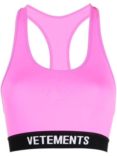 Vetements Monogram-trimmed Stretch Sports Bra In Pink