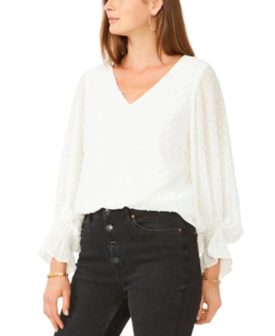 Vince Camuto Clip-dot Smocked-cuff Top In White