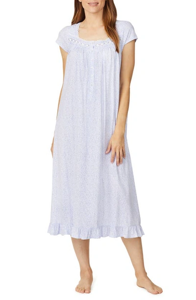 Eileen West Cap-sleeve Cotton Jersey Nightgown In Wht/bluflr