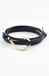 Miansai Gold Hook Leather Bracelet In Navy Blue