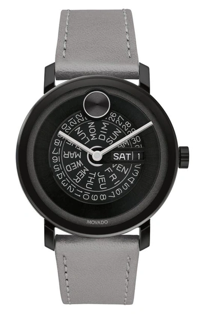 Movado Bold Evolution Leather Strap Watch, 40mm In Black/grey