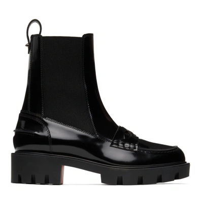 Christian Louboutin Montezu Lug Patent-leather Chelsea Boots In Black