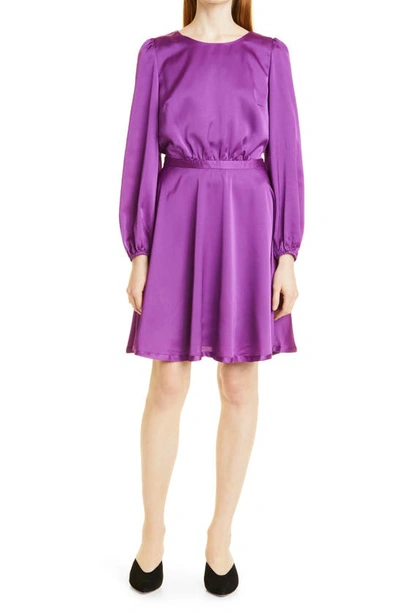 Milly Elma Long Sleeve Satin Dress In Violet