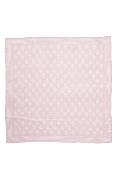 Alexander Mcqueen Biker Skull Silk Scarf In Pink/ Ivory