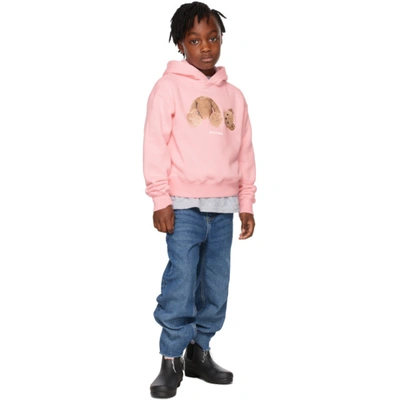 Palm Angels Kids' Teddy-bear Print Cotton Hoodie In Pink