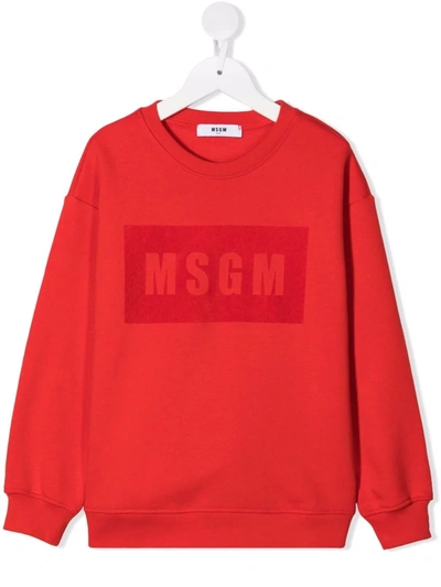 Msgm Kids' Box Logo-print Cotton Sweatshirt In Red